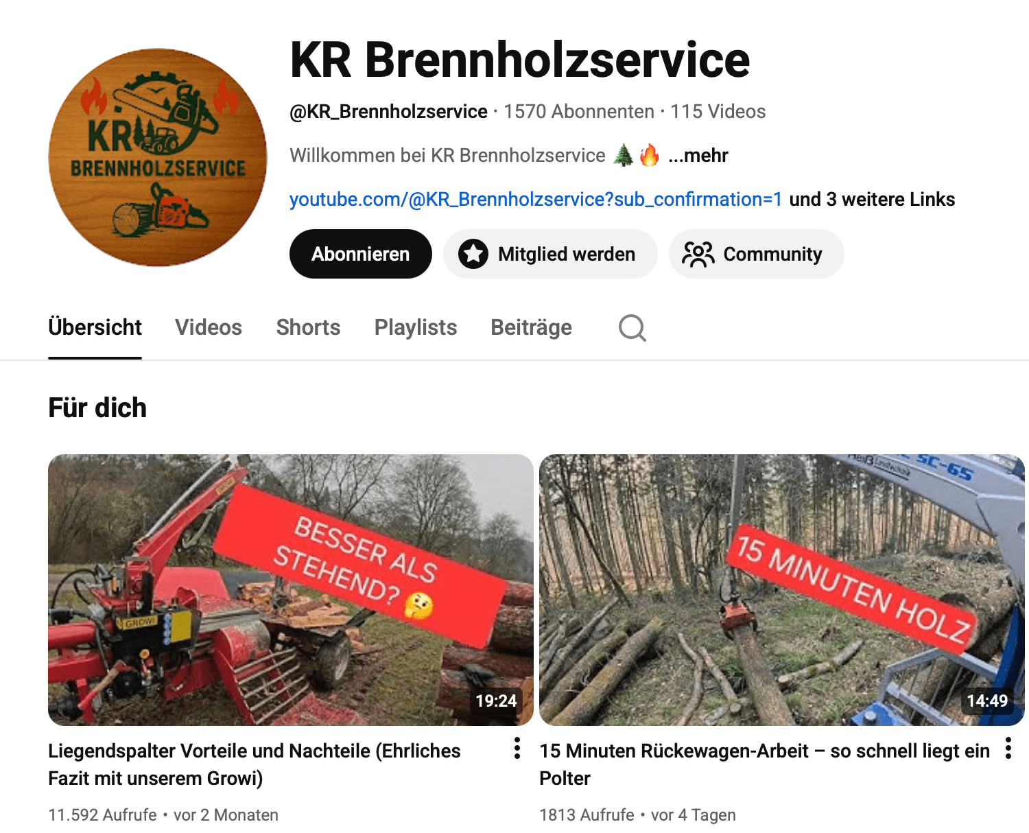 KR-Brennholzservice YouTube Channel